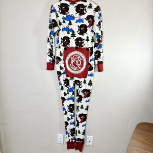 Lazy One Pajamas Size XS Red White Mammoth Flapjack Tailgate Long John